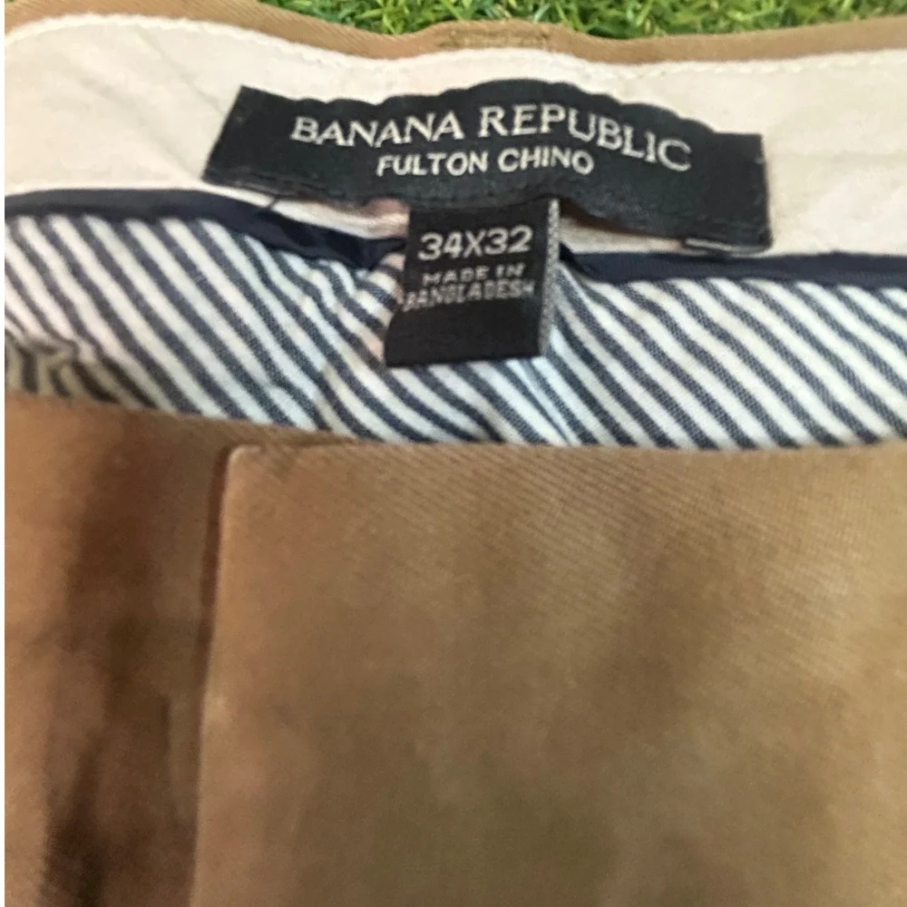 Banana Republic Fulton Chino Pants Mens 34x32 Khaki Brown Slim Fit Cotton Chinos